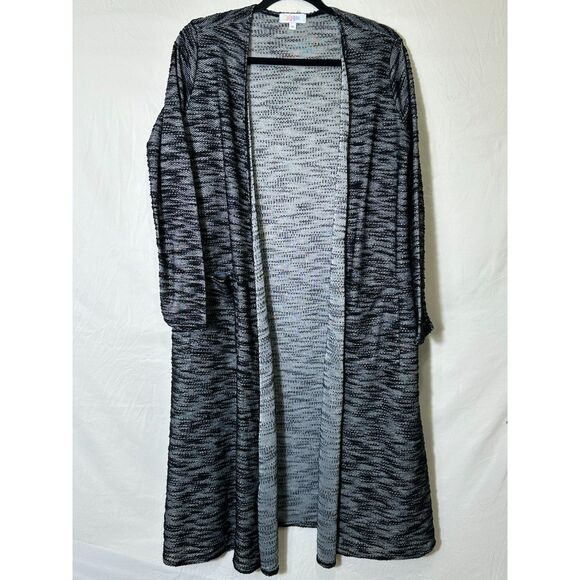 Lularoe Women's Black/Gray/White Marled Open Duster With Pockets Size M Stretch - Picture 1 of 4